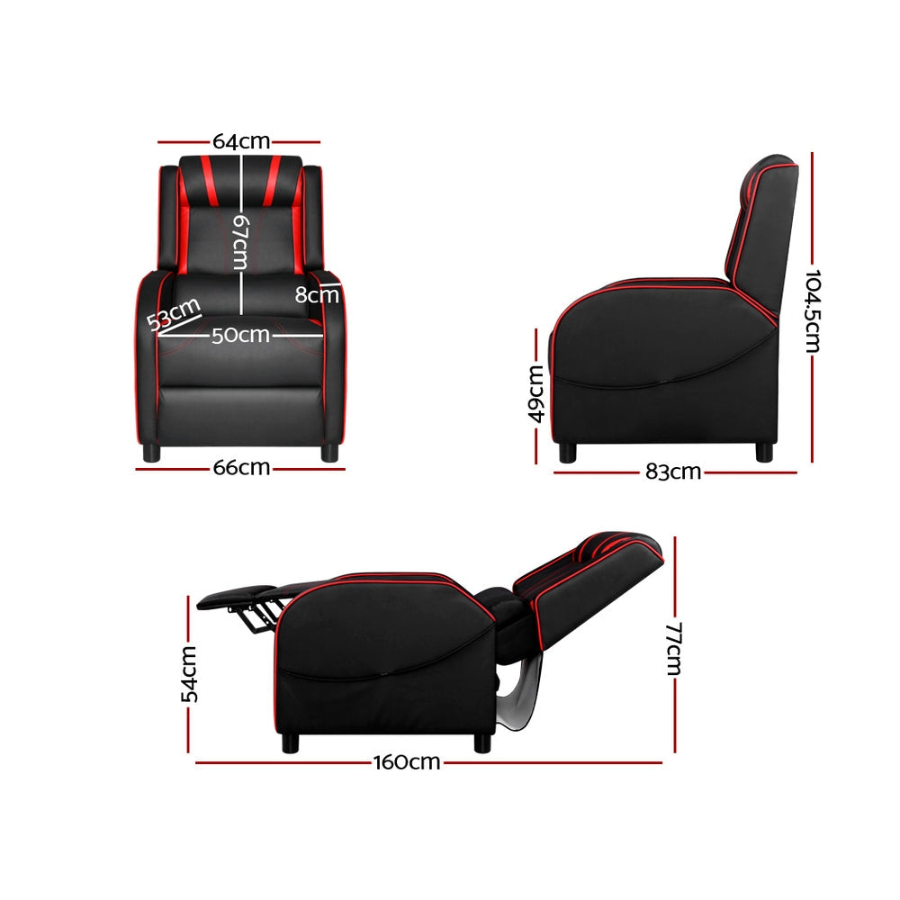 Artiss Recliner Chair Gaming Racing Leather Black