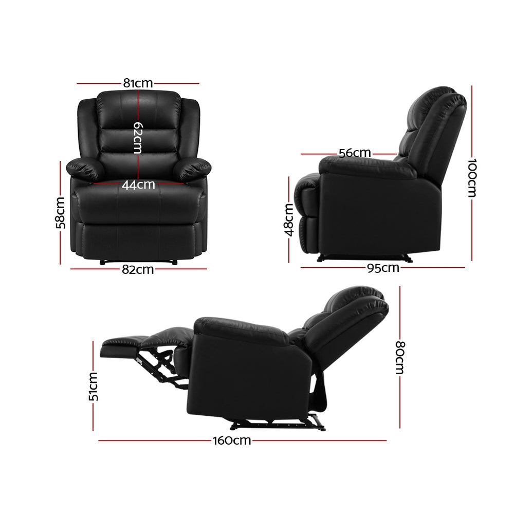 Artiss Recliner Armchair Luxury Leather Black