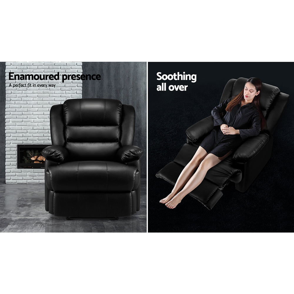 Artiss Recliner Armchair Luxury Leather Black