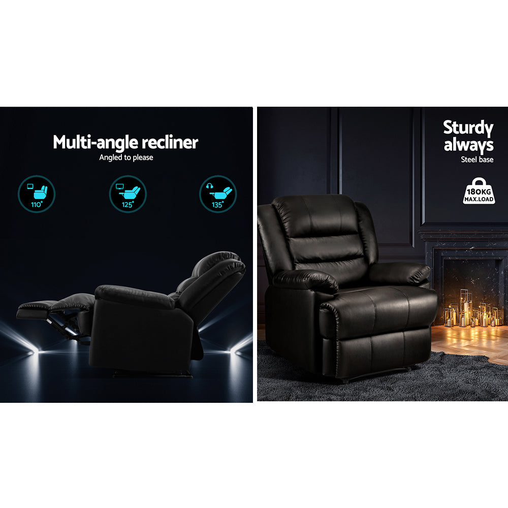 Artiss Recliner Armchair Luxury Leather Black