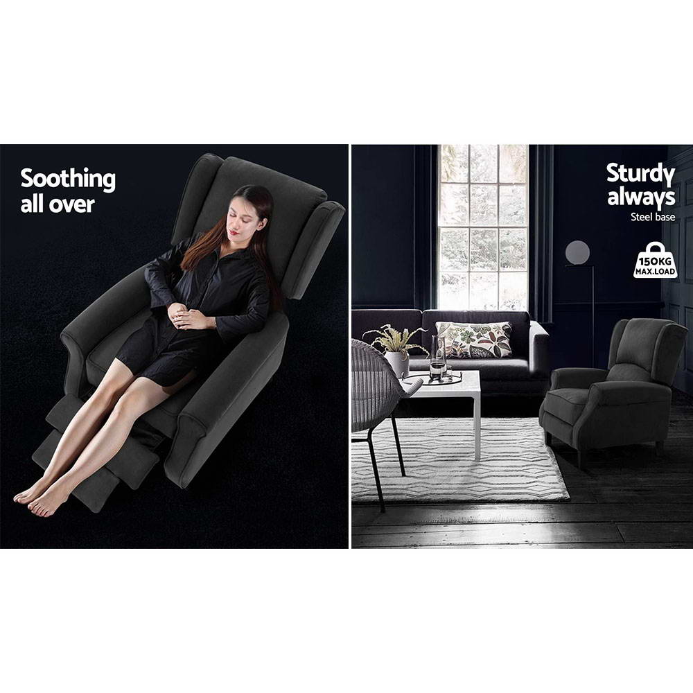Artiss Recliner Chair Adjustable Suede - Charcoal