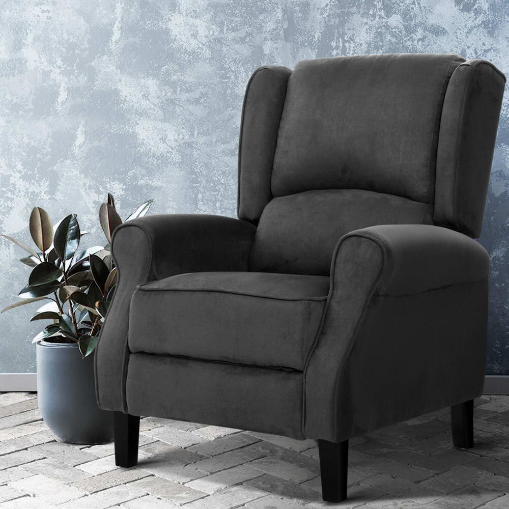 Artiss Recliner Chair Adjustable Suede - Charcoal