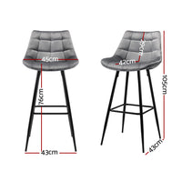 Artiss 2x Bar Stools Velvet Chairs Grey