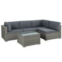 Gardeon 5-Piece Outdoor Sofa Set Wicker Couch Lounge Setting 4 Seater Grey