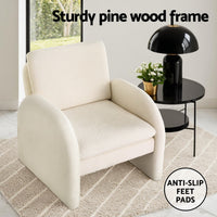 Artiss Armchair Accent Chair Lounge Tub Sofa Couch Curved Arm Seat Boucle White