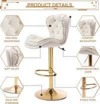 SERENITà Swivel Bar Stools Set of 2 Counter Height Barstools with Back Velvet Upholstered Adjustable Stool Chair Min Century Modern Bar Stool for Kitchen Island (Ivory)