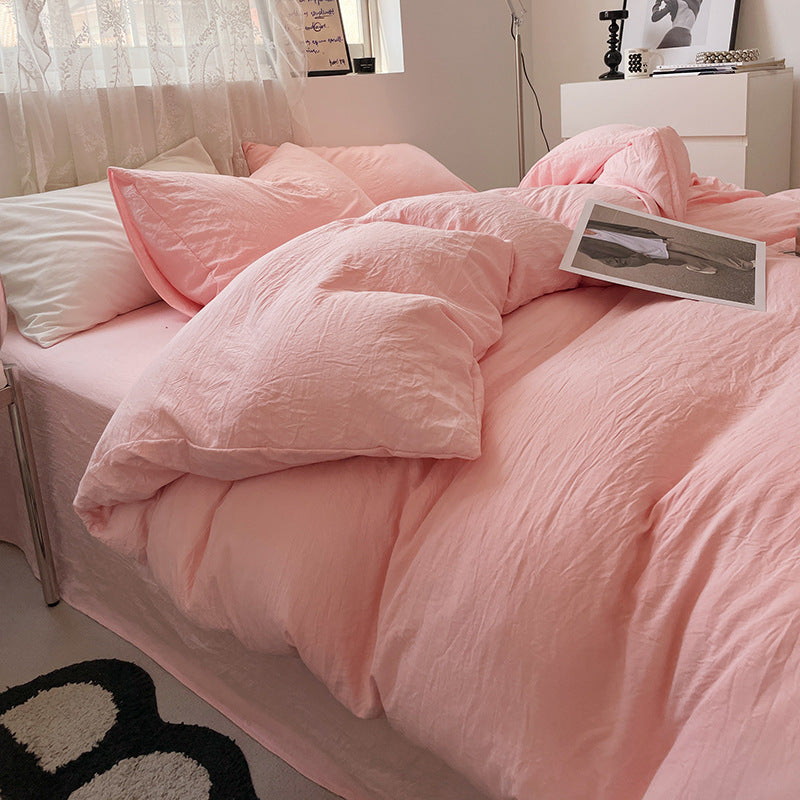 Pink 4-Piece Bedding Set - Fitted Sheet & Duvet Cover (1.5m Bed)