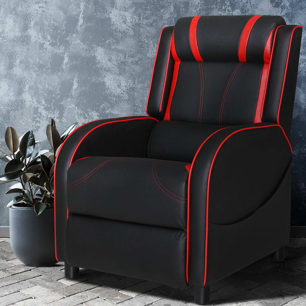 Artiss Recliner Chair Gaming Racing Leather Black