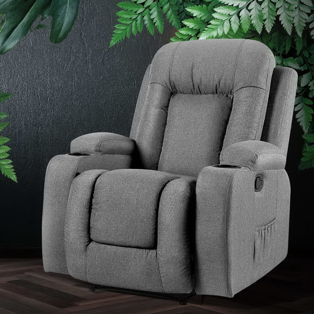 Artiss Recliner Chair Electric Massage Fabric Heated Grey