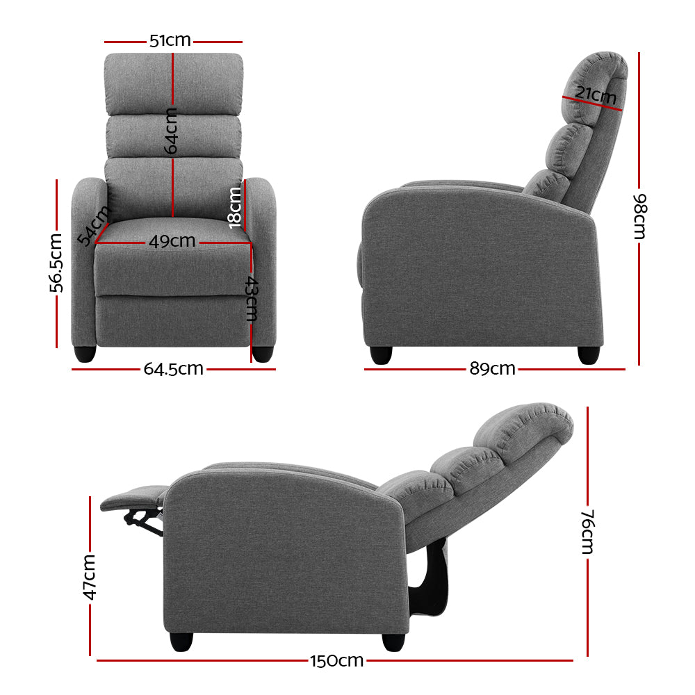 Artiss Luxury Recliner Armchair Sofa Fabric Cover Grey