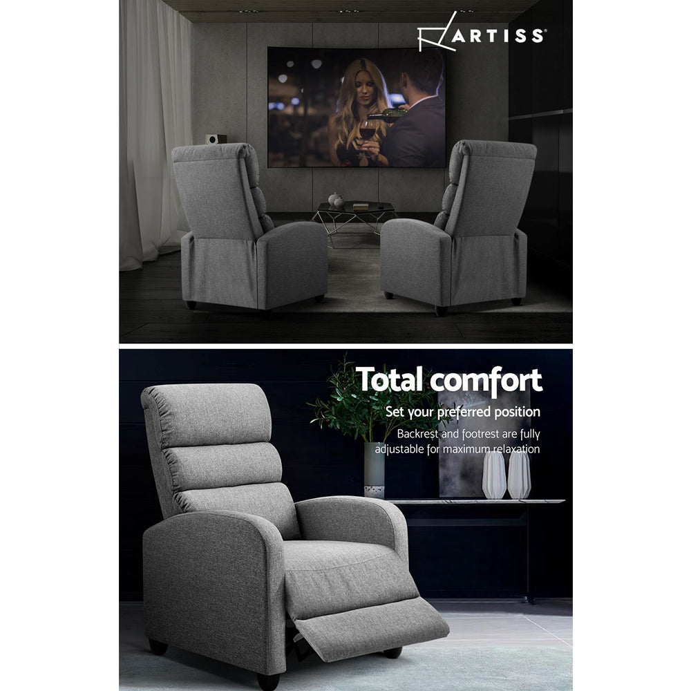 Artiss Luxury Recliner Armchair Sofa Fabric Cover Grey