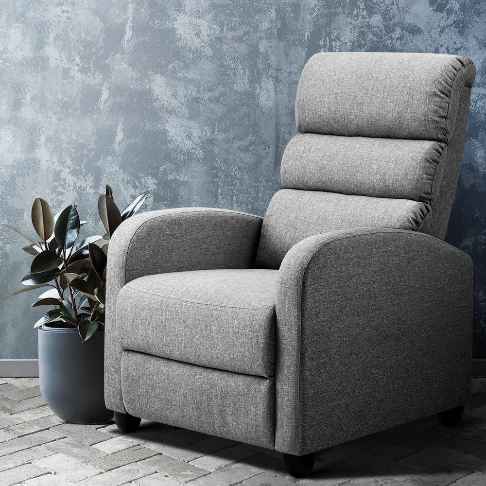 Artiss Luxury Recliner Armchair Sofa Fabric Cover Grey