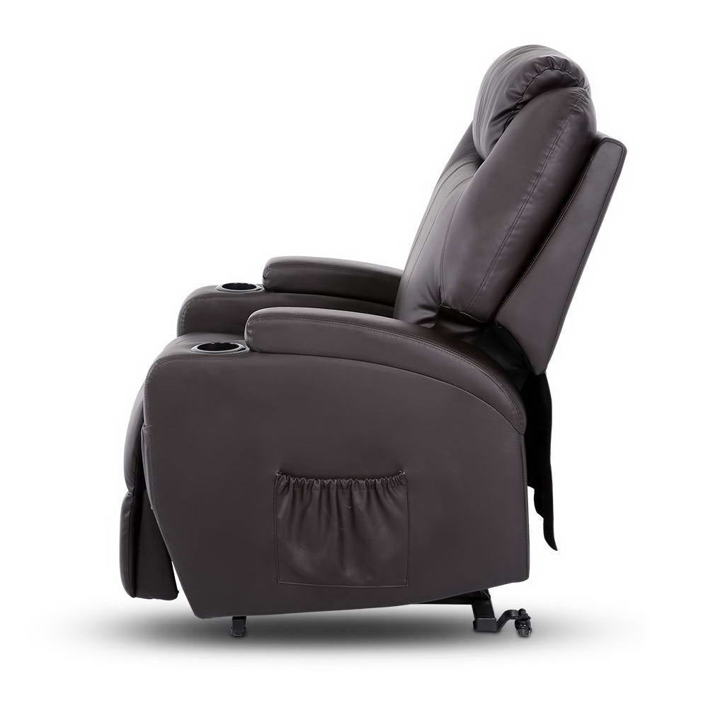 Lounge HQ Electric Recliner Lift Massage Armchair Heating PU Leather Brown