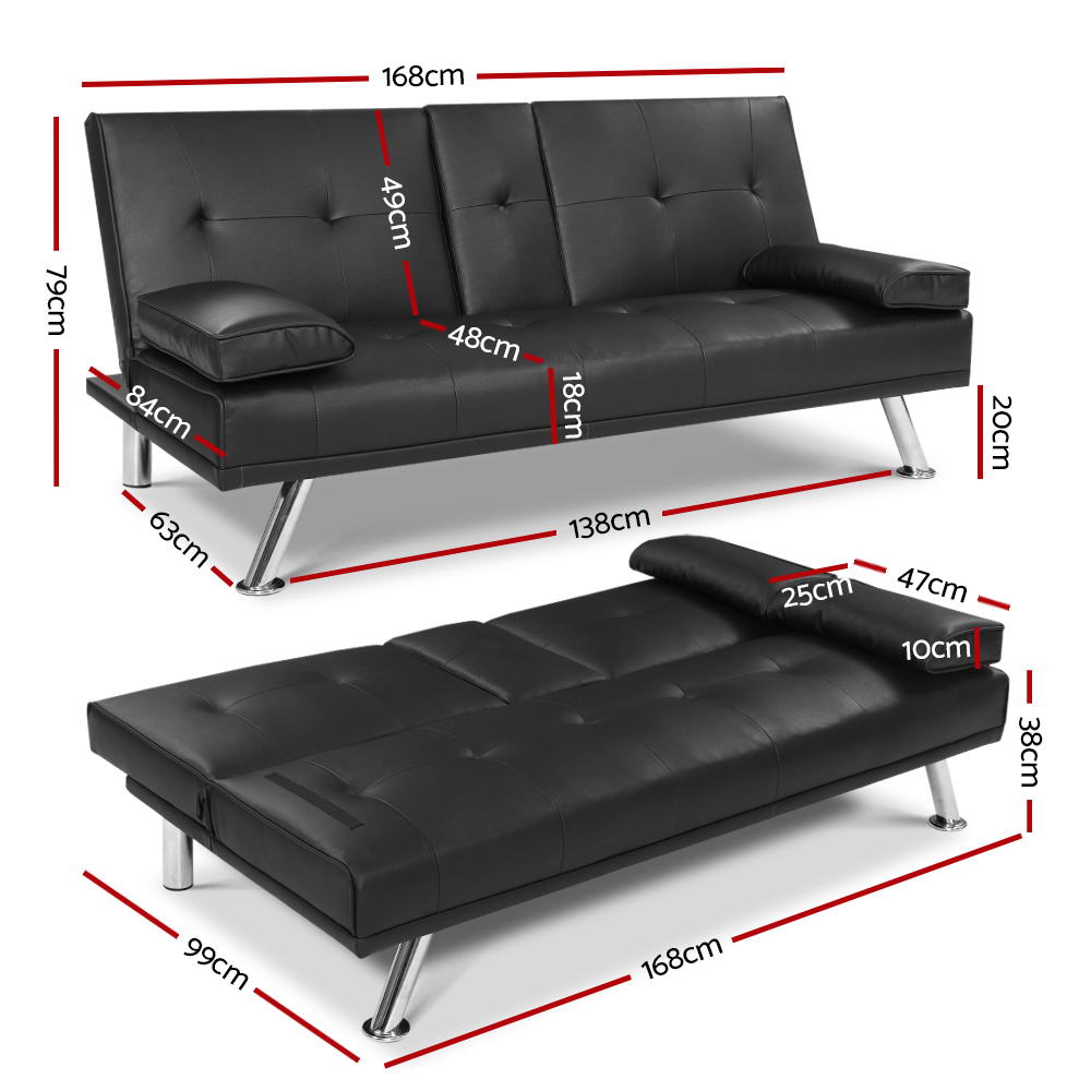 Artiss Sofa Bed 3 Seater Leather Cup Holder Recliner