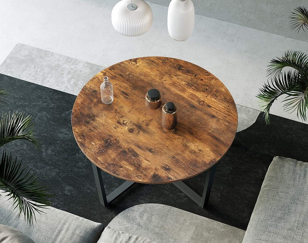 VASAGLE Round Coffee Table Rustic Brown and Black LCT88X