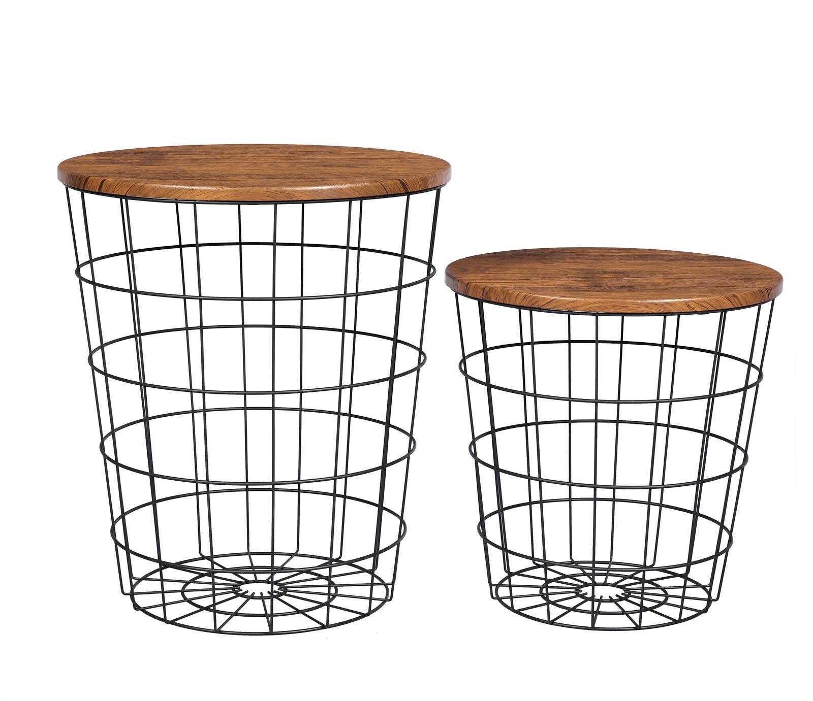 Vintage Round Coffee Tables Set of 2 Side Tables Robust Steel Frame for Living Room Bedroom Rustic Brown and Black