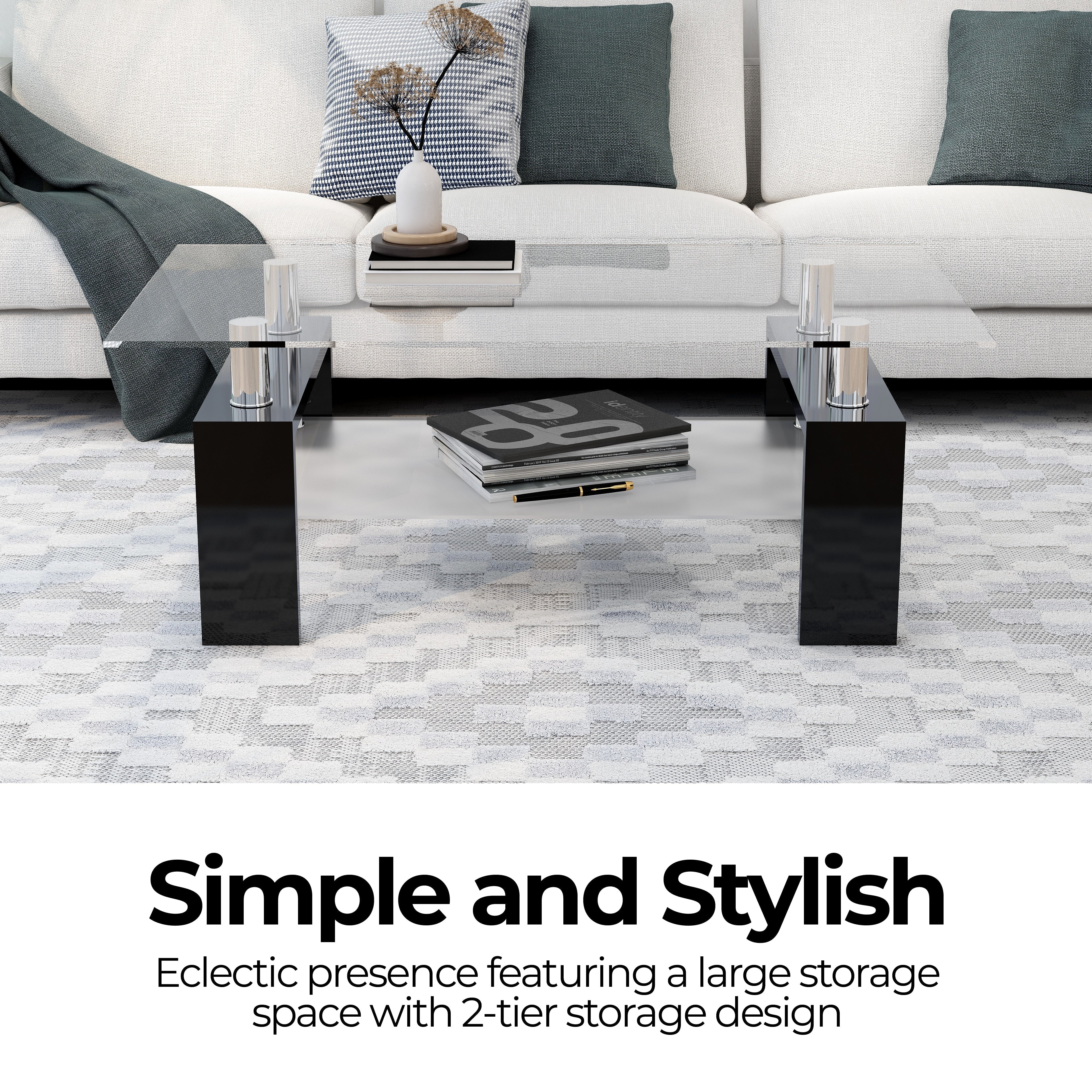 Eppin 2-Tier Black Glass Coffee Table