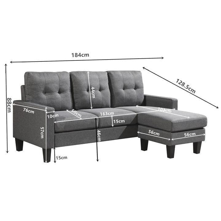 Oslo Sofa Couch Lounge Suite Reversible Corner 3 Seater Set - Dark Grey Linen