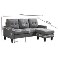 Oslo Sofa Couch Lounge Suite Reversible Corner 3 Seater Set - Dark Grey Linen