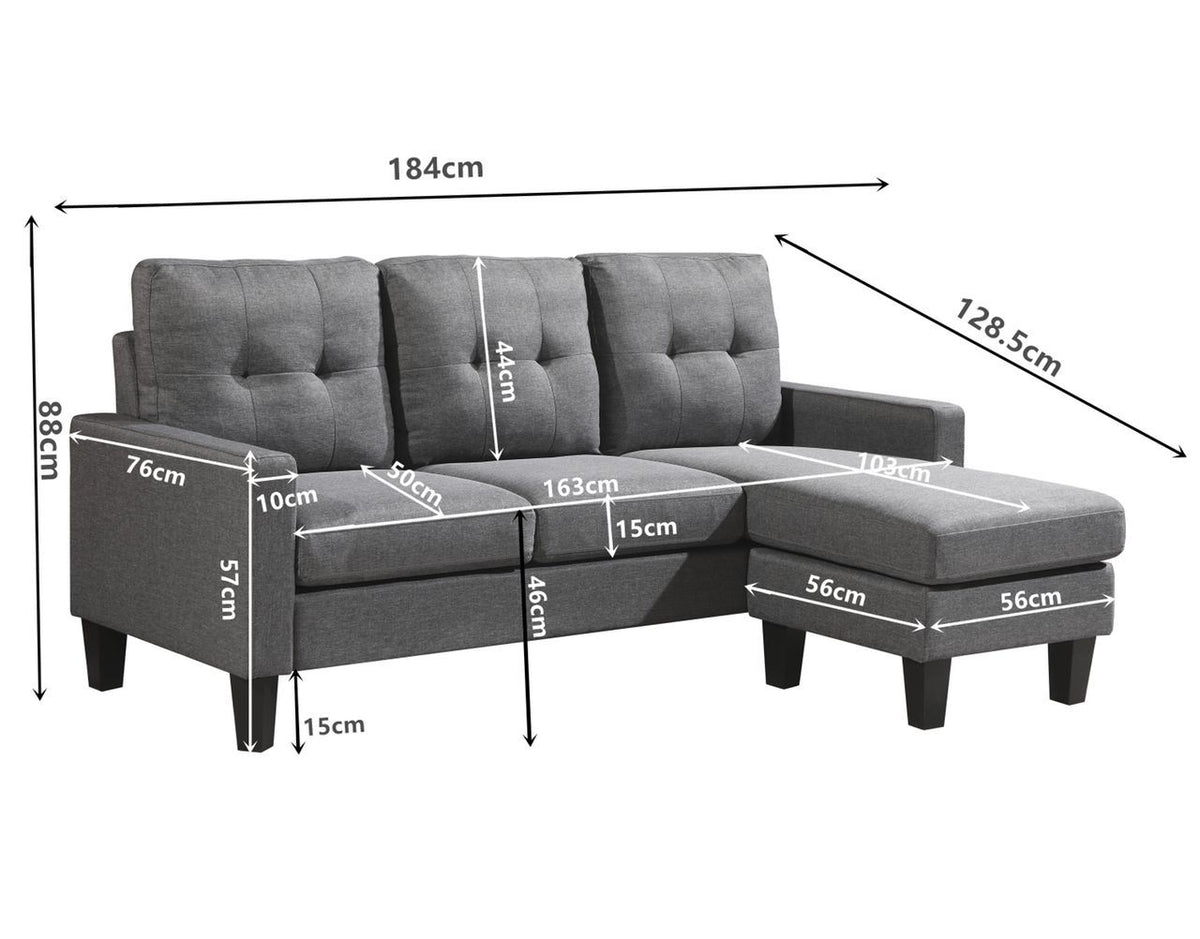 Oslo Sofa Couch Lounge Suite Reversible 3 Seater Set - Light Grey Linen