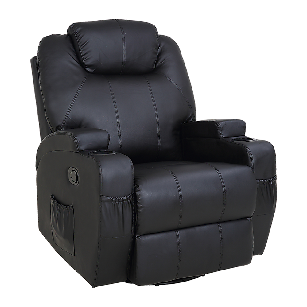 Black Massage Sofa Chair Recliner 360 Degree Swivel PU Leather Lounge 8 Point Heated