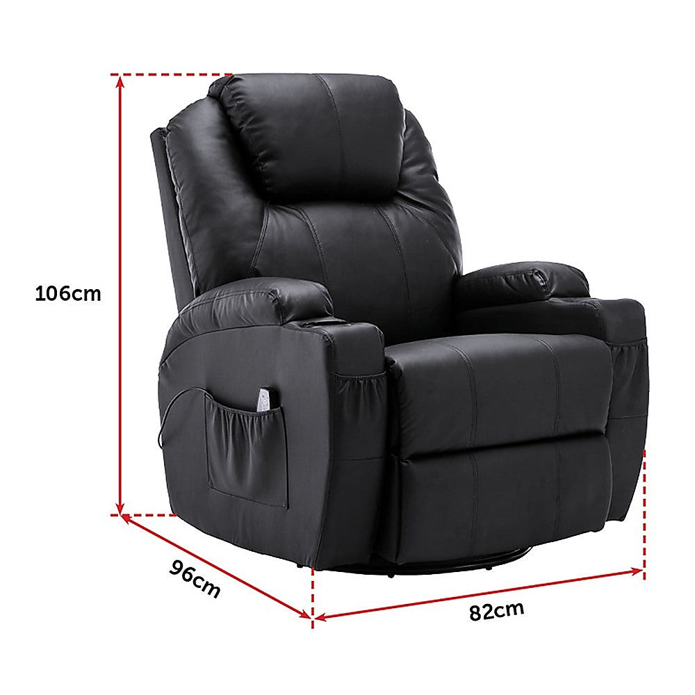 Black Massage Sofa Chair Recliner 360 Degree Swivel PU Leather Lounge 8 Point Heated